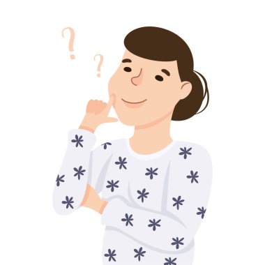 Düşünceli Kadın Yarı Uzunluk Vektör Resimlerini Düşünüyor ve Çözüyor