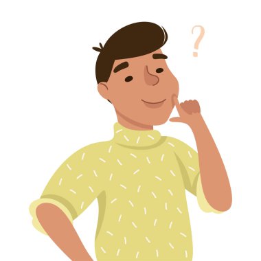 Kafasında Bulmacayı Çözen Genç Adam Yarı Uzun Vektör İllüstrasyonunu Düşünüyor ve Çözüyor