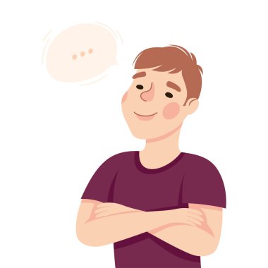 Kafasında Bulmacayı Çözen Genç Adam Yarı Uzun Vektör İllüstrasyonunu Düşünüyor ve Çözüyor