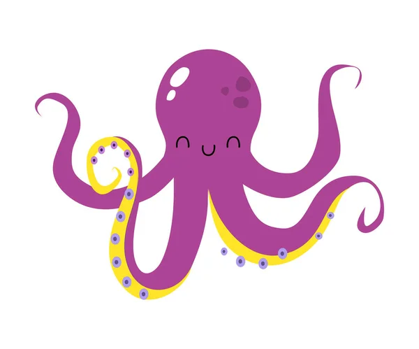 Purple Octopus with Tentacles as Sea Animal Floating Underwater Vector Illustration