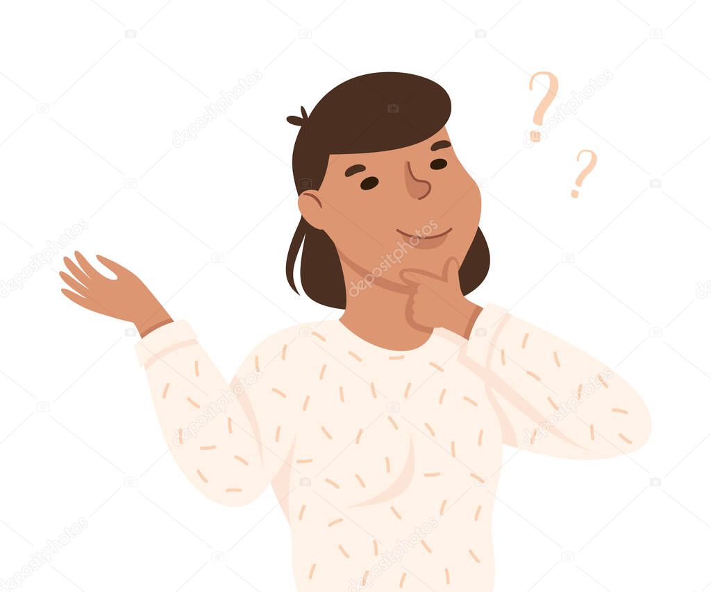 Thoughtful Woman Thinking and Figuring Something out Half Length Vector Illustration