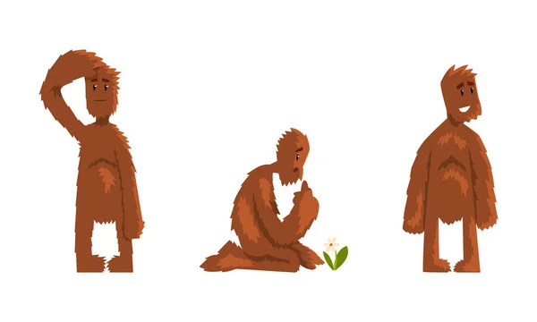 Cute Bigfoot Set, Funny Mythical Creature Cartoon Character Vector Illustration — Vector de stock
