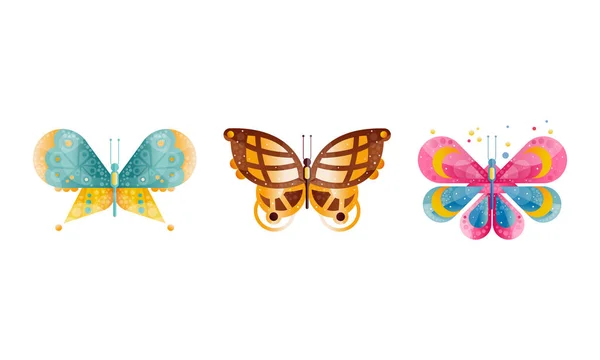 Colorful Butterflies Set, Beautiful Flying Insects Cartoon Vector Illustration — Wektor stockowy