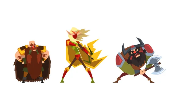 Fantastic Men Warriors Characters Set Cartoon Vector Illustration — Stock Vector