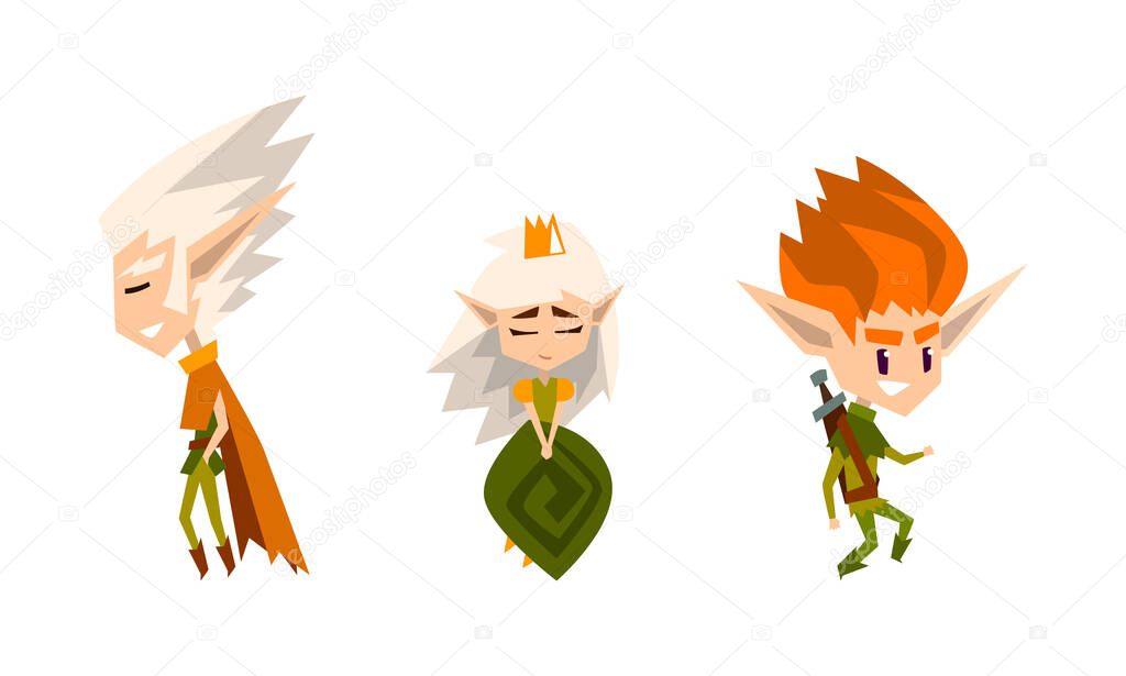 Forest Elves Set, Cute Fairytale Magic Characters Vector Illustration on White Background