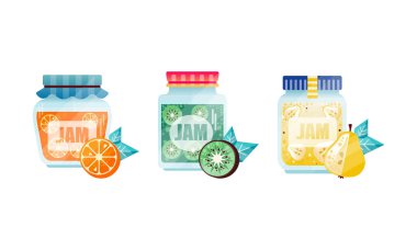 Meyve Reçeli veya Marmeladı Cam Kavanoz Vektörü Ayarında Koru