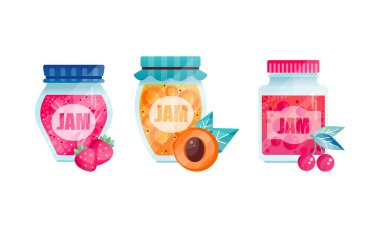 Meyve Reçeli veya Marmeladı Cam Kavanoz Vektörü Ayarında Koru