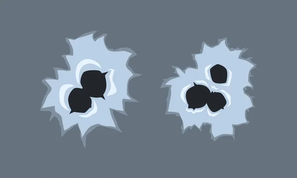 Bullet Holes from Gun Shot in Metal Surface Vector Set — Stock Vector