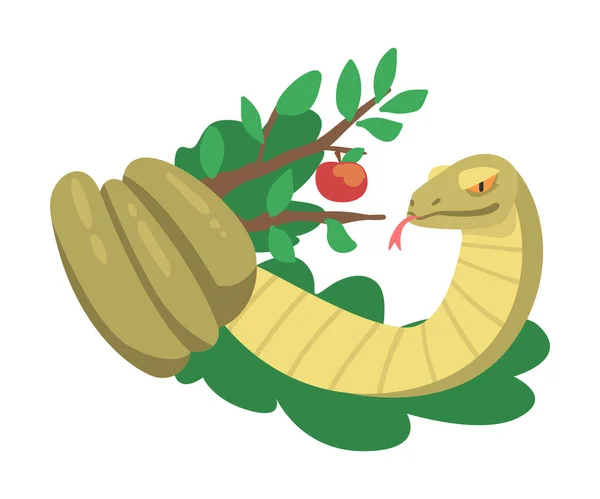 Serpiente o Serpiente de Tentación en el Huerto del Edén como Narrativa de la Ilustración Vectorial Bíblica — Vector de stock