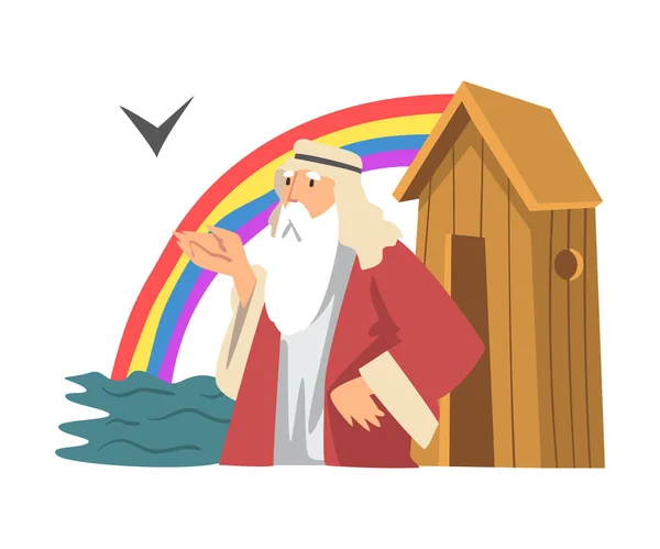 Noa, Ark och Första Moseboken Översvämning som berättelse från Bibelvektor Illustration — Stock vektor