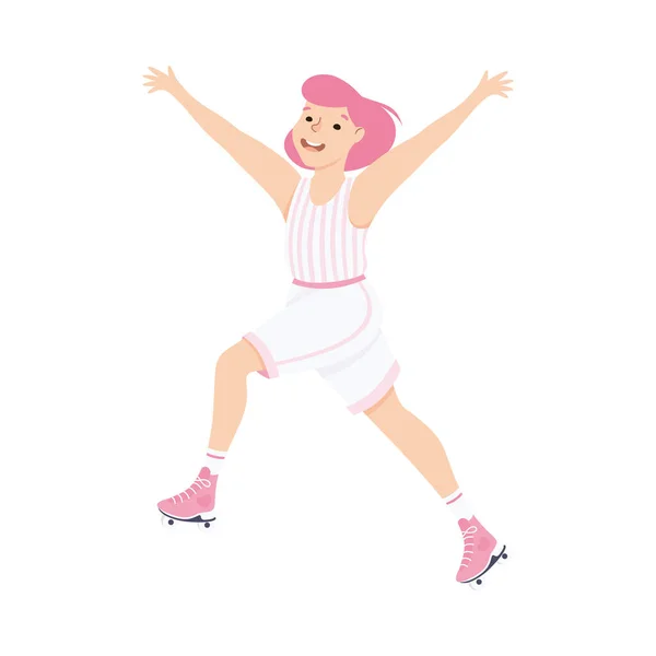 Cheerful Woman Character Dancing on Roller Skates Vector Illustration. — Stock Vector