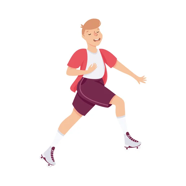 Smiling Man Character Dancing on Roller Skates Performing Tricky Movement Vector Illustration — Stock Vector