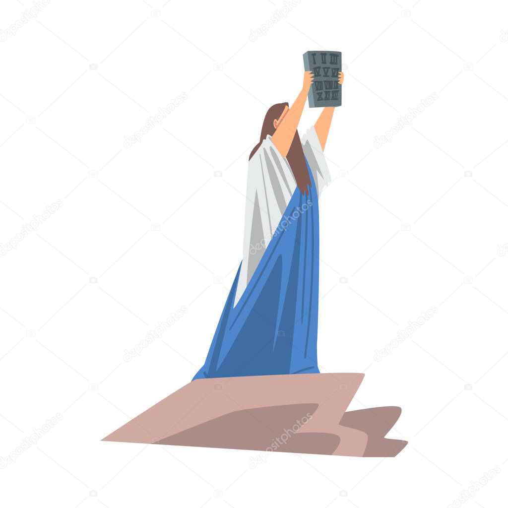 Moses Holding Table of the Covenant as Narrative from Bible Vector Illustration