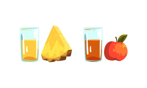 Стекло свежего выжатого сока с фруктовым ингредиентом — стоковый вектор
