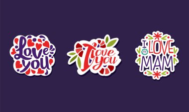 Çiçek Vektörü Ayarlı Sevgi Mektubu Etiketleri ve Rozetleri