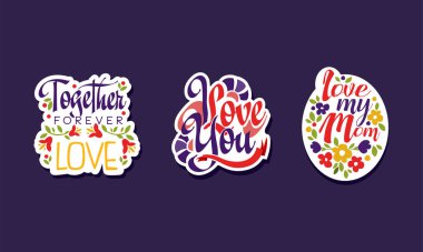 Çiçek Vektörü Ayarlı Sevgi Mektubu Etiketleri ve Rozetleri