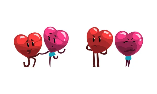 Cute Humanized Heart Character podejmowania wniosku i Pouting Vector zestaw — Wektor stockowy