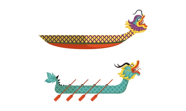 Dragon Boat jako chiński drewniany zestaw wektorów rzemiosła — Wektor stockowy