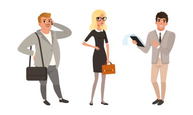 İş Adamları Set, İş Adamları ve İş Kadınları Karakterleri Şık Ofis Giysileri Çizgi Film Çizer Resimleri