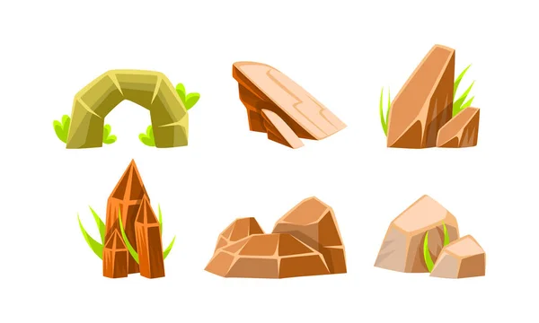 หินและก้อนหินของชุดรูปทรงต่างๆ, เกมมือถือ ui Scenics การ์ตูนเวกเตอร์ภาพวาด — ภาพเวกเตอร์สต็อก