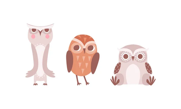 Funny Owlet with Big Eyes as Comic Nocturnal Bird Vector Set — Stockový vektor