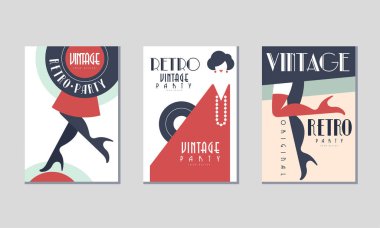 Yüksek Topuklu Ayakkabı Vektöründe Vinil Disk ve Bacaklı Retro Parti Davetiye Kartları