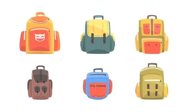 배낭 수집. 2015 년 12 월 1 일에 확인 함 . Schoolbag for Education Supplies, Sport and Travel Bag Cartoon Vector Illustration — 스톡 벡터