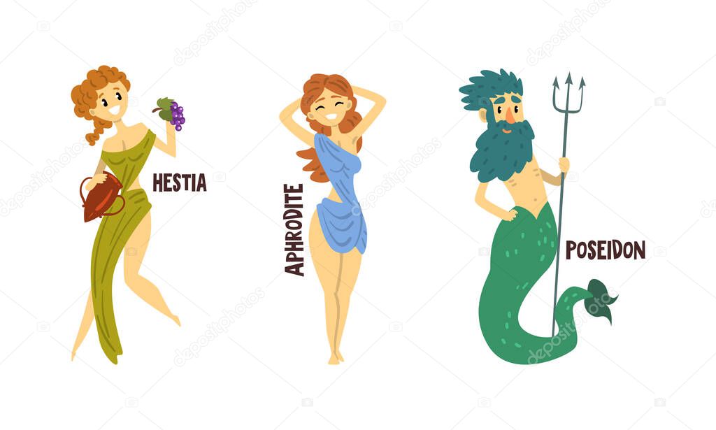 Hestia Aphrodite Poseidon Olympian Greek Gods Set Ancient Greece Mythology Vector Illustration Isolated On White Background 462327592 Larastock