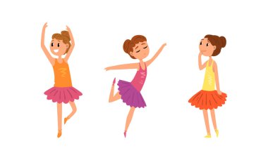 Tatlı Kız Balerinler Dans Ediyor Tutu Elbisesi Giyiyor Çizgi Film Vektör İllüzyonu