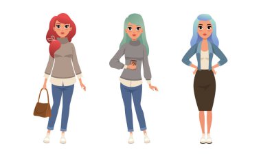 Uzun Saçlı, Şık Giyimli, Şık Giyimli, Güzel Genç Kadın Giyimli Düz Kıyafet Resimleri