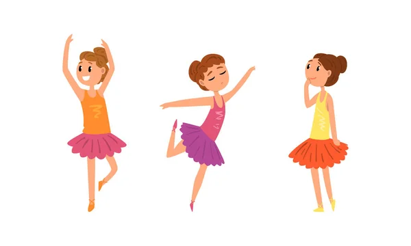 Schattige meisjes ballerina 's dansen dragen Tutu jurk cartoon vector illustratie — Stockvector