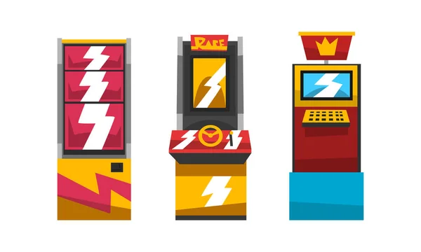 Vintage Slot Machines Set, Gambling Concept Cartoon Vector Illustration — Stock Vector