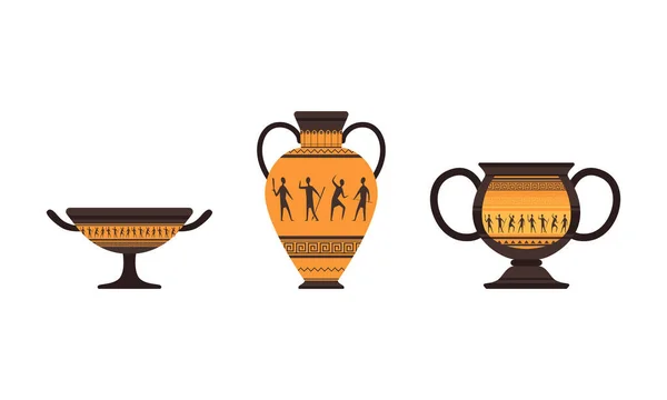 古代ローマ帝国のシンボルのセット、アンティーク船フラットベクトルイラスト — ストックベクタ
