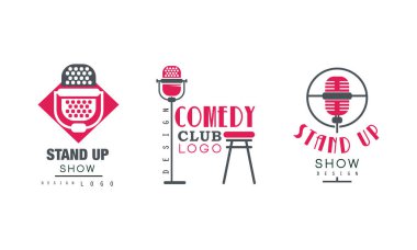 Komedi Kulübü Logosu Tasarım Seti, Stand Up Show Retro Rozet Vektör İllüstrasyonu
