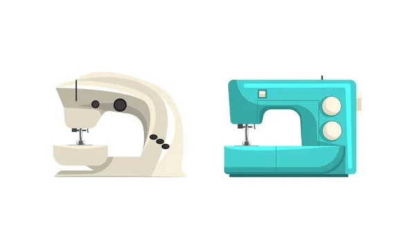 Moderno set di macchine da cucire, Dressmaker attrezzature per cucire piatto vettoriale illustrazione — Vettoriale Stock