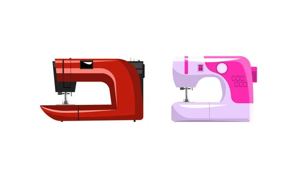 Moderne macchine da cucire impostare piatto vettoriale illustrazione su sfondo bianco — Vettoriale Stock