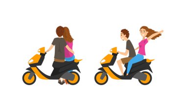 Scooter Kucaklama ve Sürüş Vektörü Seti 'ndeki Sevgi Çifti