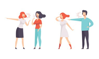 Erkek ve kadın birbiriyle tartışıyor ve tartışıyor Bağırıyor ve Bağrışan Vektör İllüzyonu