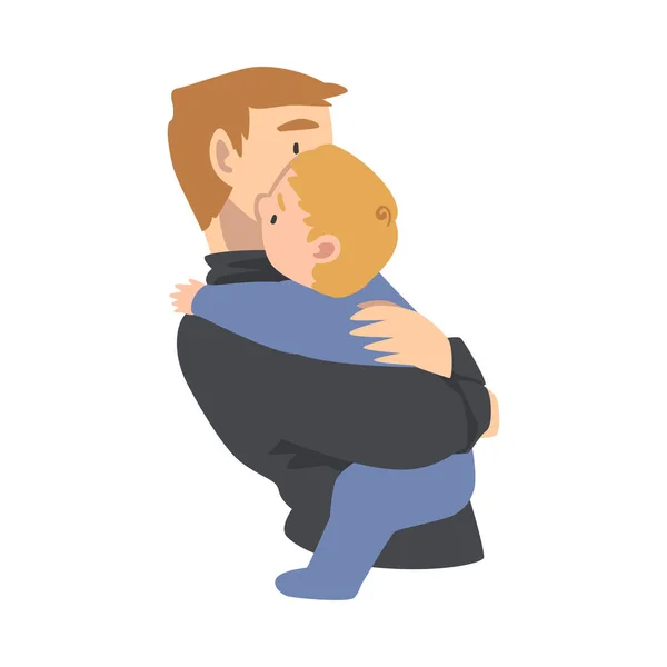 Young Dad Hugging his Baby, Happy Parenting, Fatherhood and Kids Care Cartoon Vector Illustration — Stock Vector