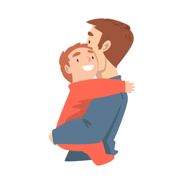 Father Holding his Happy Toddler Baby in his Arms, Happy Parenting, Fatherhood and Kids Care Cartoon Vector Illustration — Stock Vector