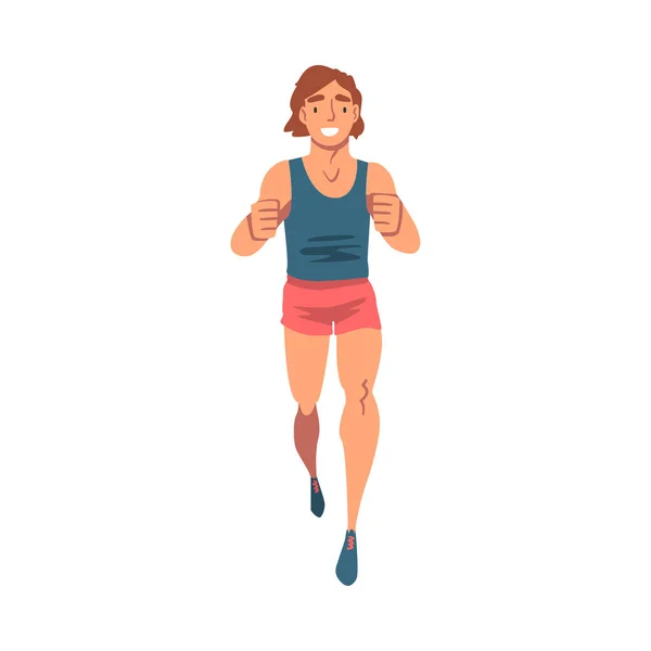 Veselý běžec žena, žena sportovec ve sportovní uniformě běžecký maraton na izolovaném bílém pozadí — Stockový vektor