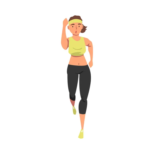Mladý běžec žena, sportovec ve sportovní uniformě běžecký maraton, dělat ranní cvičení na izolovaném bílém pozadí — Stockový vektor