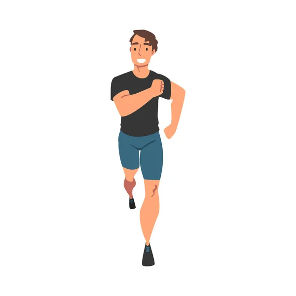 Pohled zepředu Usmívající se běžec, Muž atlet ve sportovní uniformě Běžící maraton, Trénink, Jogging na izolovaném bílém pozadí — Stockový vektor