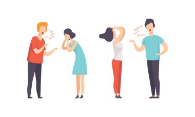 Erkek ve kadın birbiriyle tartışıyor ve tartışıyor Bağırıyor ve Bağrışan Vektör İllüzyonu