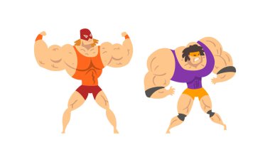 Kas Güreşçisi Pozisyonu ve Vurucu Karma Dövüş Sanatları Dövüş Vektörü Seti