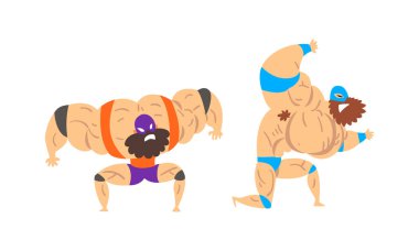 Kas Güreşçisi Pozisyonu ve Vurucu Karma Dövüş Sanatları Dövüş Vektörü Seti