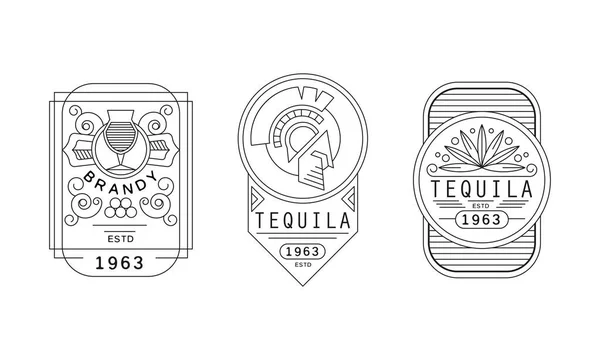 Alcohol Labels with Brandy and Tequila Vector Set — Stock Vector