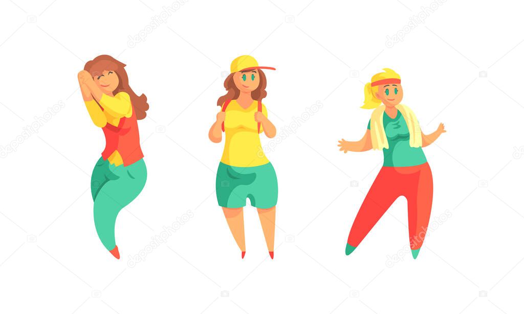 Plus Size Woman Smiling and Enjoying Life Vector Illustration Set