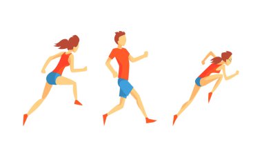 Genç Erkek ve Kadın Koşu Maratonu İleri Koşu Vektör Kümesi
