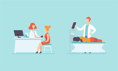 Doktor Terapist Muayene Hasta Vektörü ile Tıbbi Sağlık Kontrolü